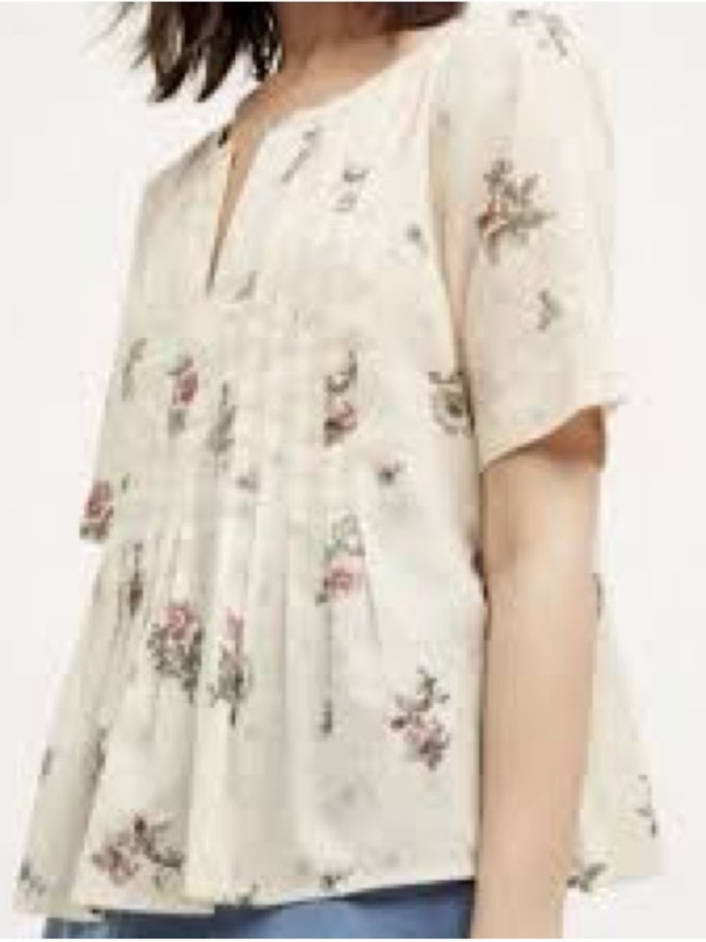 Anthropologie Maeve Size 10 Cream Pink Floral Pintuck Peplum Blouse